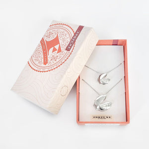 Signature and Medium Fortune Cookie Locket Gift Set - Silver